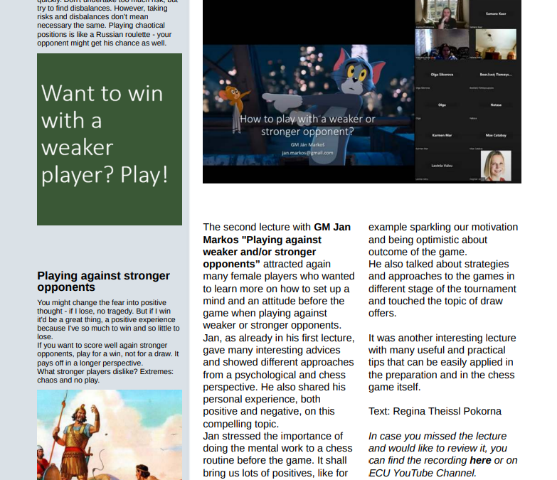 “Playing against weaker and/or stronger opponents” with GM Jank Markos